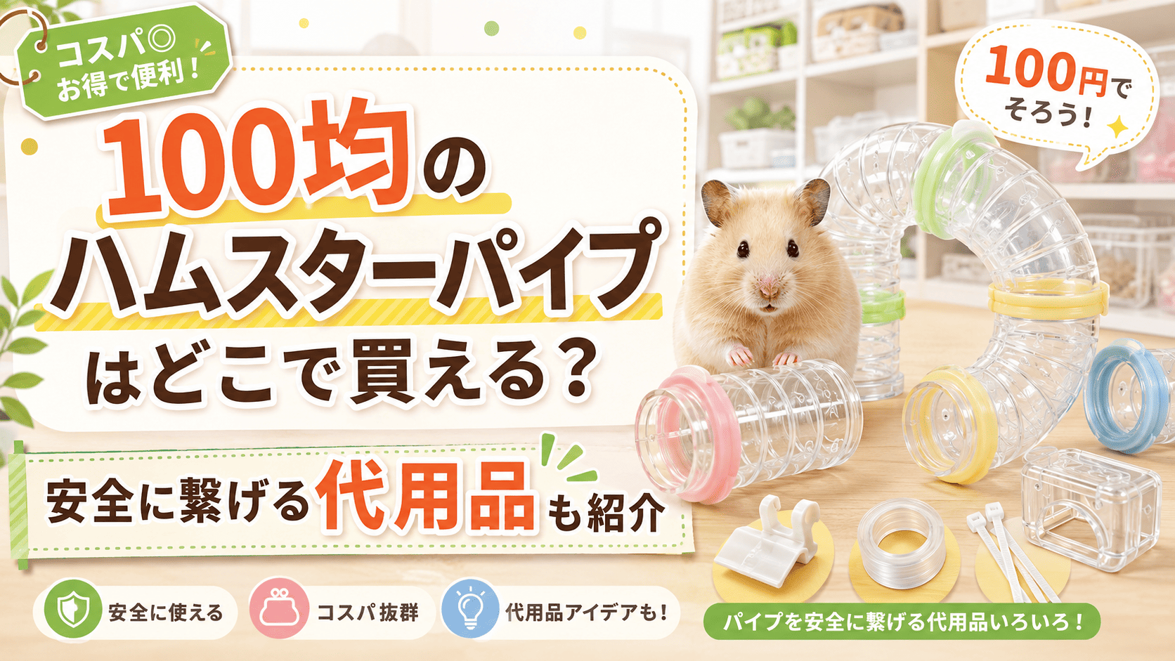 100均のハムスターパイプはどこで買えるか、安全に繋げる代用品とあわせて紹介する記事のアイキャッチ画像