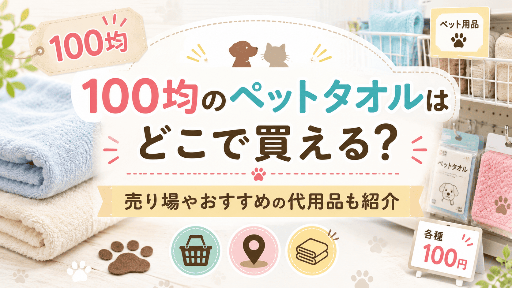 100均のペットタオルはどこで買える？売り場やおすすめの代用品を紹介する記事のアイキャッチ画像