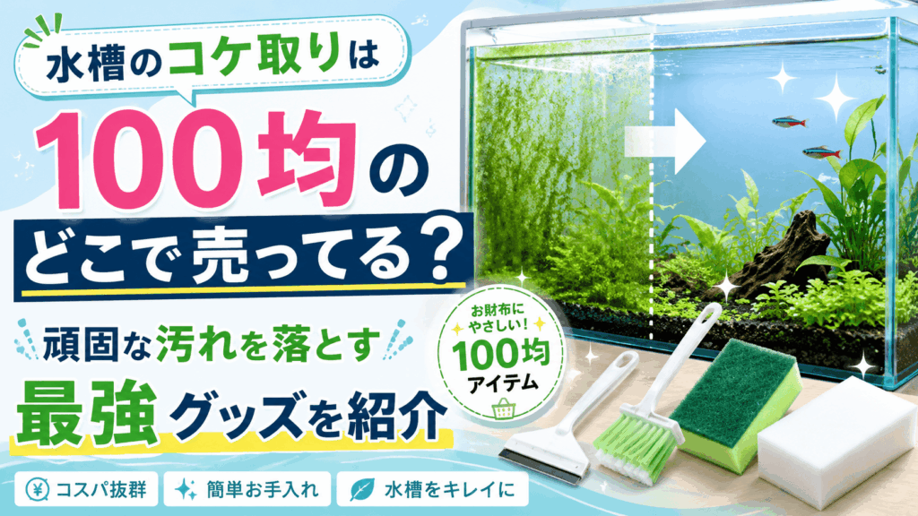 水槽のコケ取りは100均のどこで売ってる？頑固な汚れを落とす掃除グッズを紹介するアイキャッチ画像